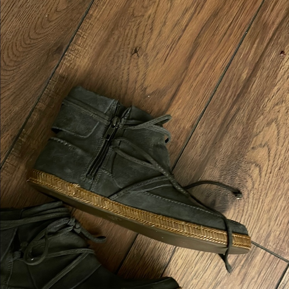 Women Olive Suede Boots - Picture 3 of 8